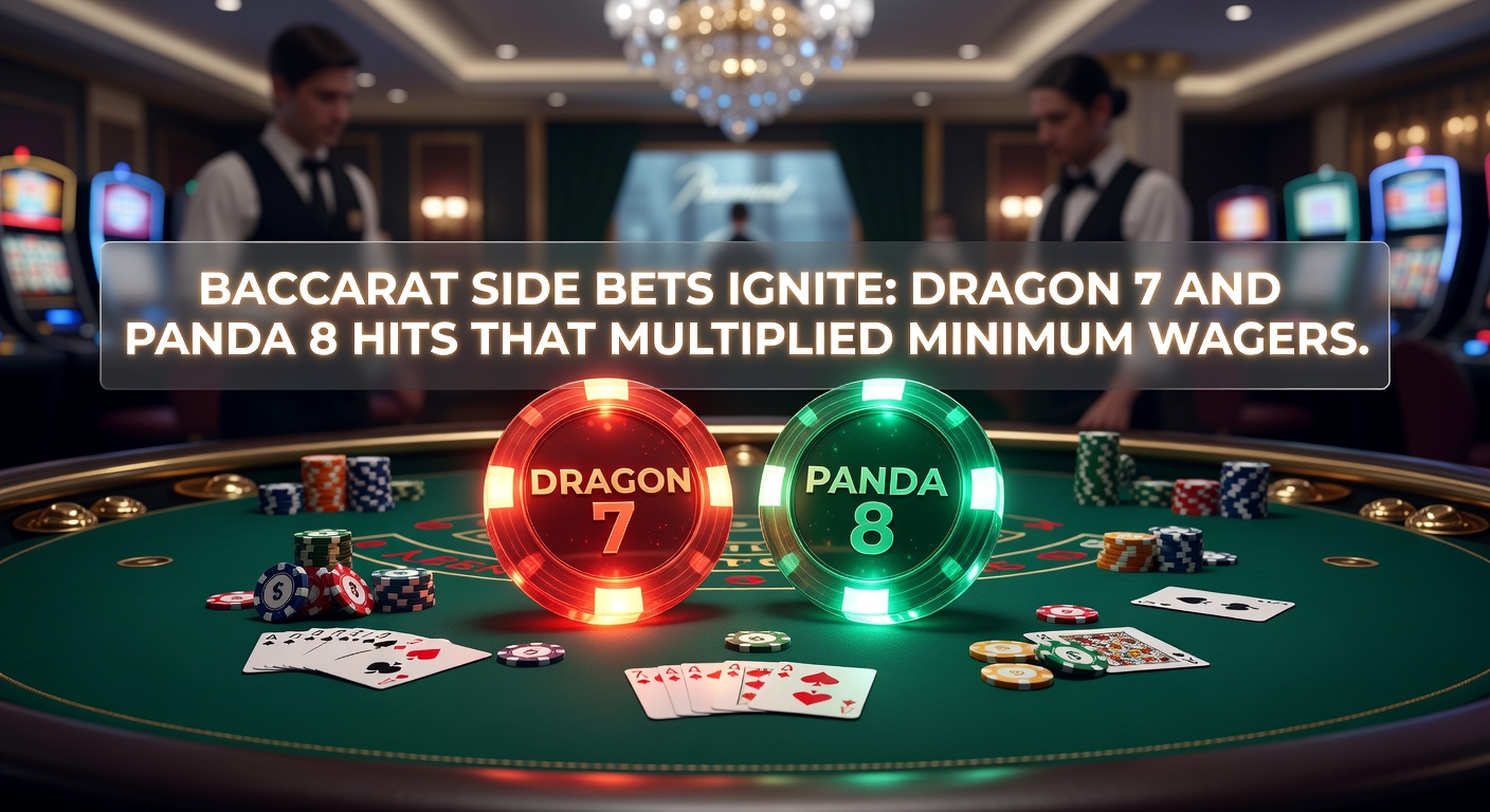 Vibrant baccarat table highlighting Dragon 7 and Panda 8 side bet areas amid intense gameplay