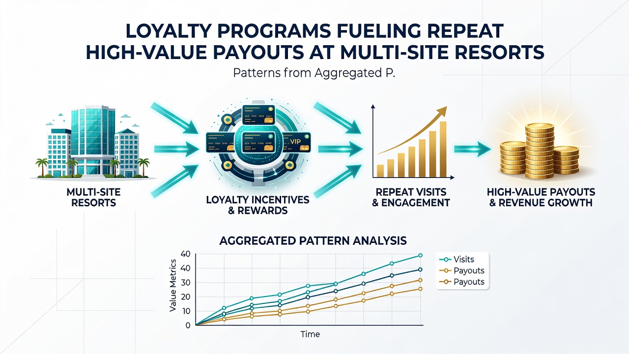 Data visualization dashboard displaying loyalty program metrics and payout patterns across multiple resort locations