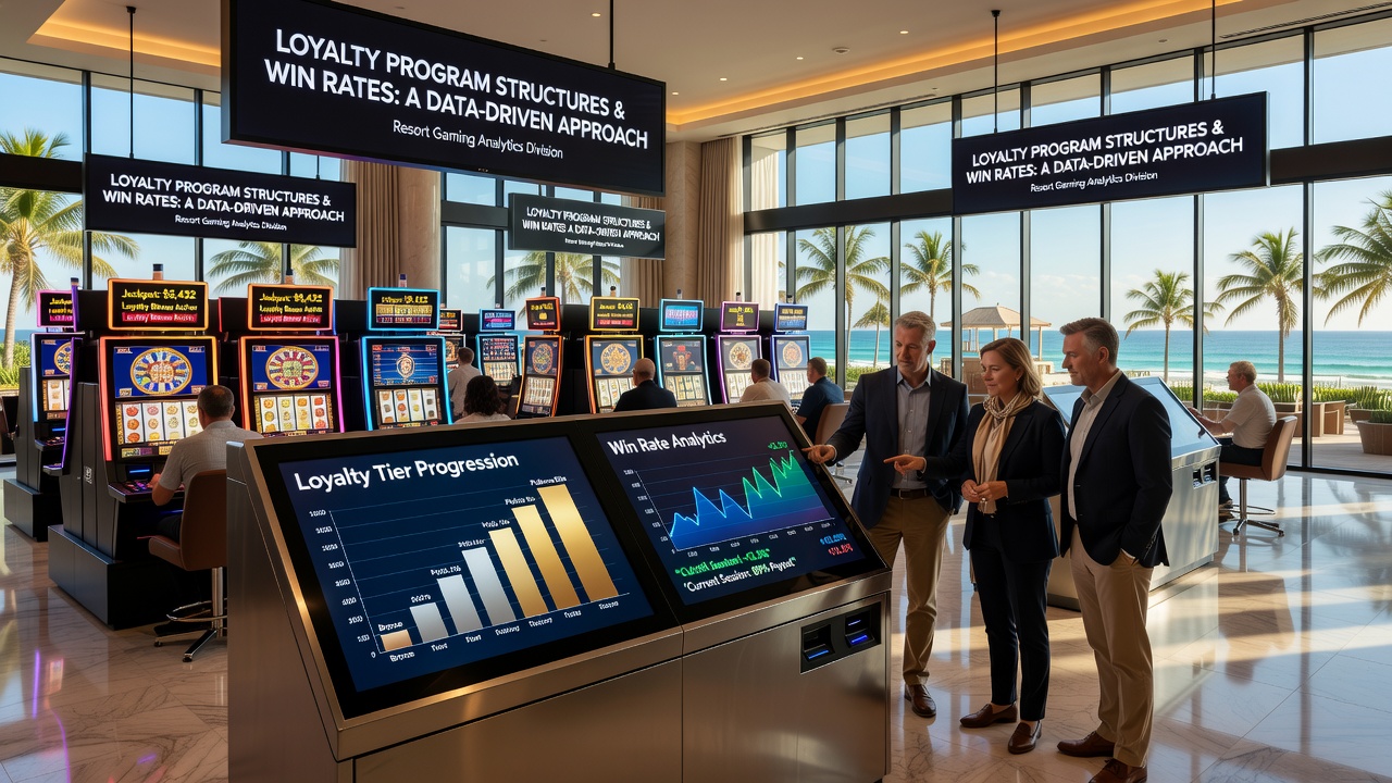 Resort casino floor with players using loyalty cards at gaming machines and tables