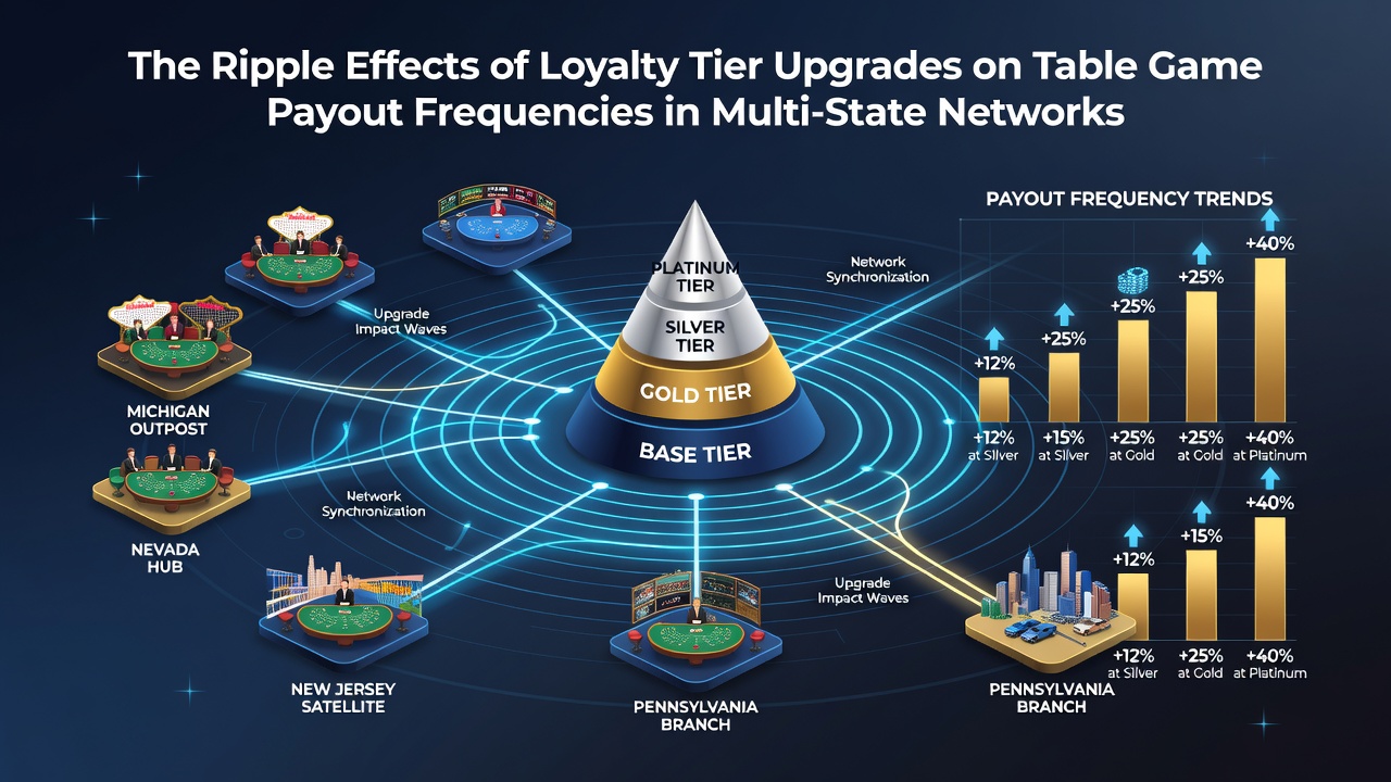 Multi-state casino network dashboard showing loyalty tier data and table game payout trends