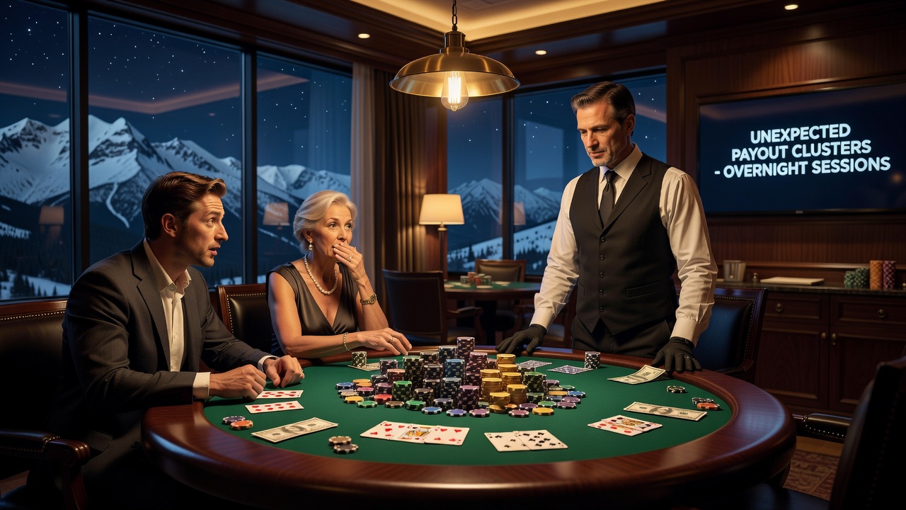 Remote mountain resort casino floor with table games under low lighting during overnight hours